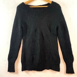 Anne‎ Klein Woman Sweater Black Mohair Wool Boat Neck Quiet Luxury Parisian Y2K